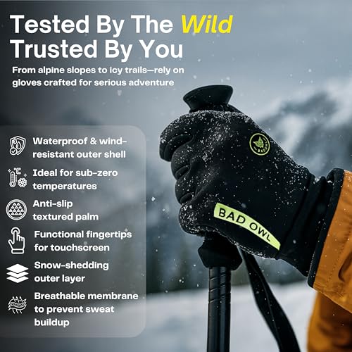 BADOWL Frost FIT Winter Gloves for Men & Women | Waterproof | Wind Resistant | Anti-Slip Palm | Touchscreen Compatible | Ideal for Sub-Zero Cold Weather Snow Outdoor Use (Black) - Image 2
