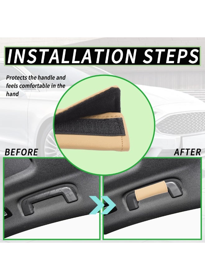 4PCS Beige Leather Car Interior Door Handle Protectors, Nappa Flocking Cover - Image 4