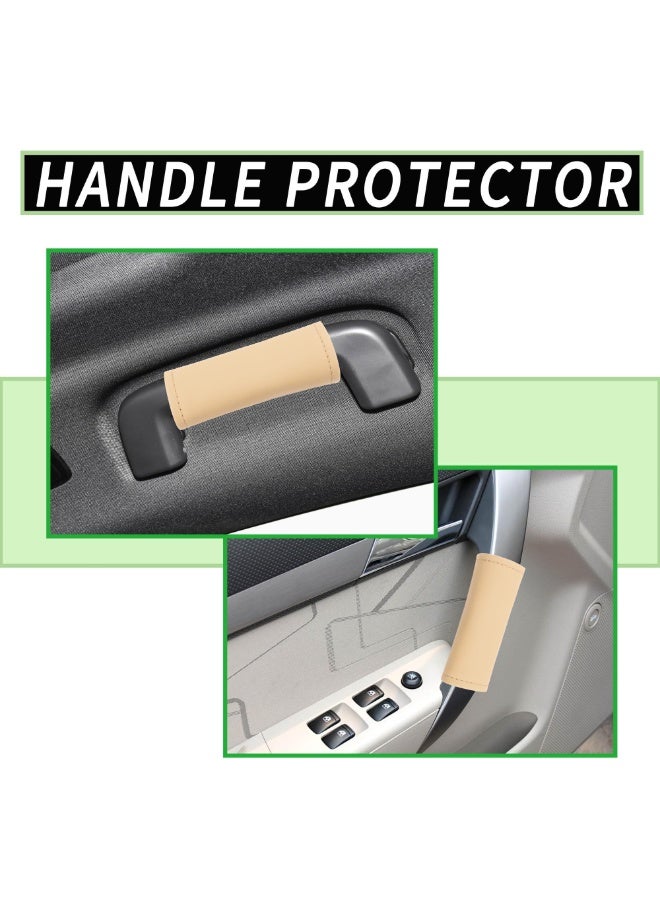 4PCS Beige Leather Car Interior Door Handle Protectors, Nappa Flocking Cover - Image 5