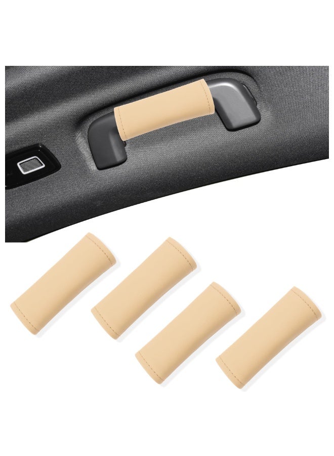 4PCS Beige Leather Car Interior Door Handle Protectors, Nappa Flocking Cover - Image 1