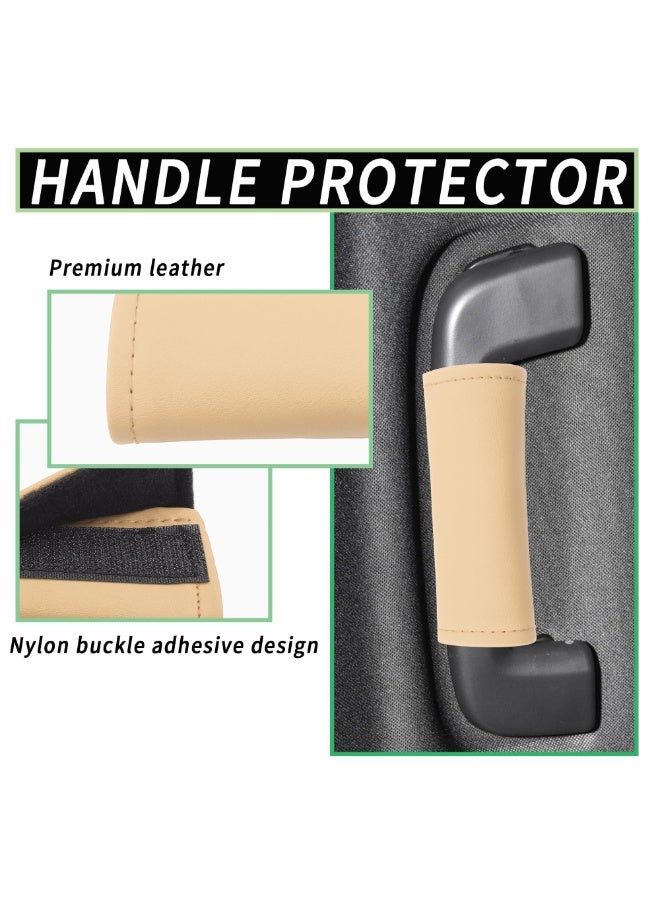 4PCS Beige Leather Car Interior Door Handle Protectors, Nappa Flocking Cover - Image 3