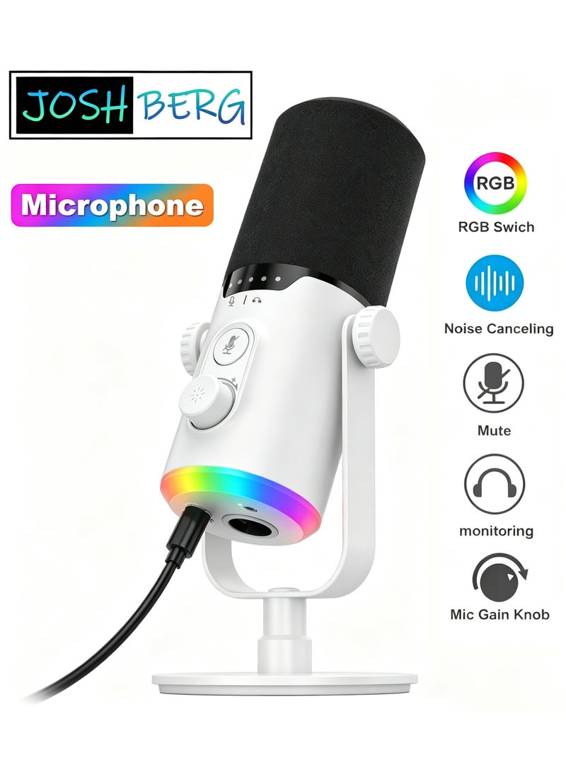 Joshberg Gaming microphone, dual USB/XLR interfaces, with RGB Light, Mute Button, dynamic microphone,suitable for recording, live streaming, gaming, and podcasting - Image 1