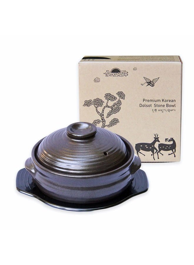 Crazy Korean Cooking (Medium with Lid 1000ml (4 cups)) - Stone Bowl (Dolsot), Sizzling Hot Pot for Bibimbap and Soup (Medium with Lid) - Premium Ceramic - Image 2