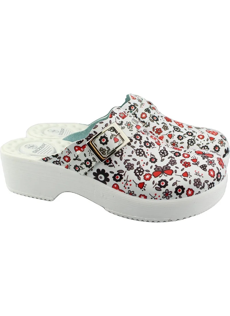 Gezer Summer Flower Heart Patterned Sabo Women's Slippers