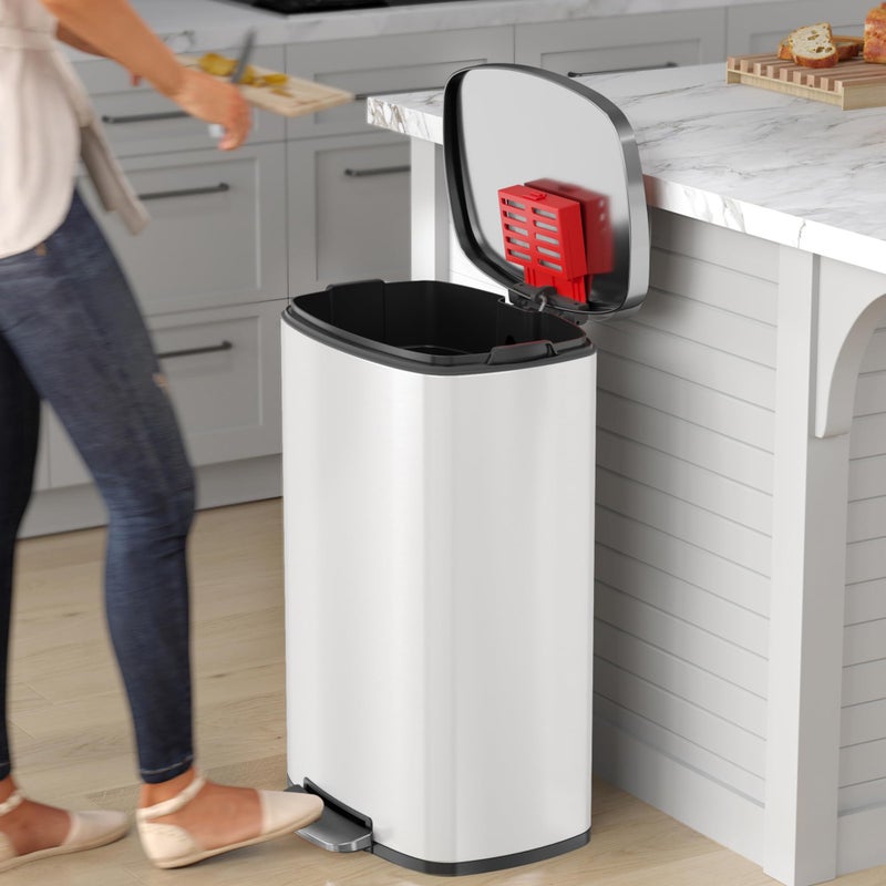 iTouchless 13 Gallon Step Trash Can with Odor Filter, 50L Stainless Steel Kitchen Garbage Bin, AirNova Silent Soft-Close Lid, Fingerprint-Proof Finish, Minimalist Clean Decor Accent Ivory White Finish - Image 2