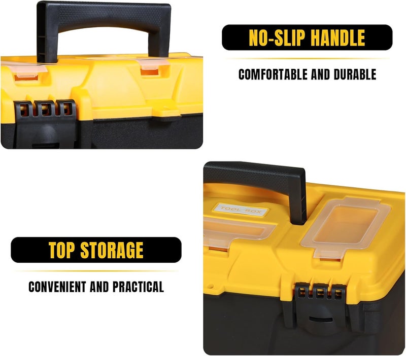 TORIN 15.5" Plastic Storage Tool Box with Removable Tray,Small Toolbox Organizer With Screw Box, Black/Yellow ATRJH-3015T - Image 3