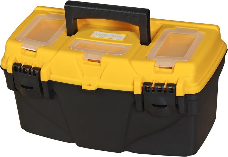 TORIN 15.5" Plastic Storage Tool Box with Removable Tray,Small Toolbox Organizer With Screw Box, Black/Yellow ATRJH-3015T - Image 1
