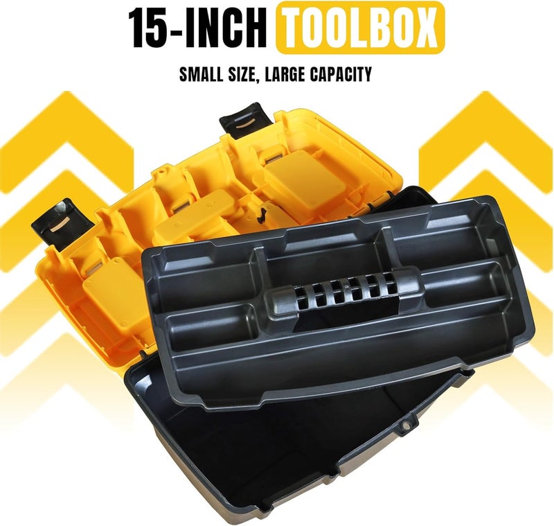 TORIN 15.5" Plastic Storage Tool Box with Removable Tray,Small Toolbox Organizer With Screw Box, Black/Yellow ATRJH-3015T - Image 5