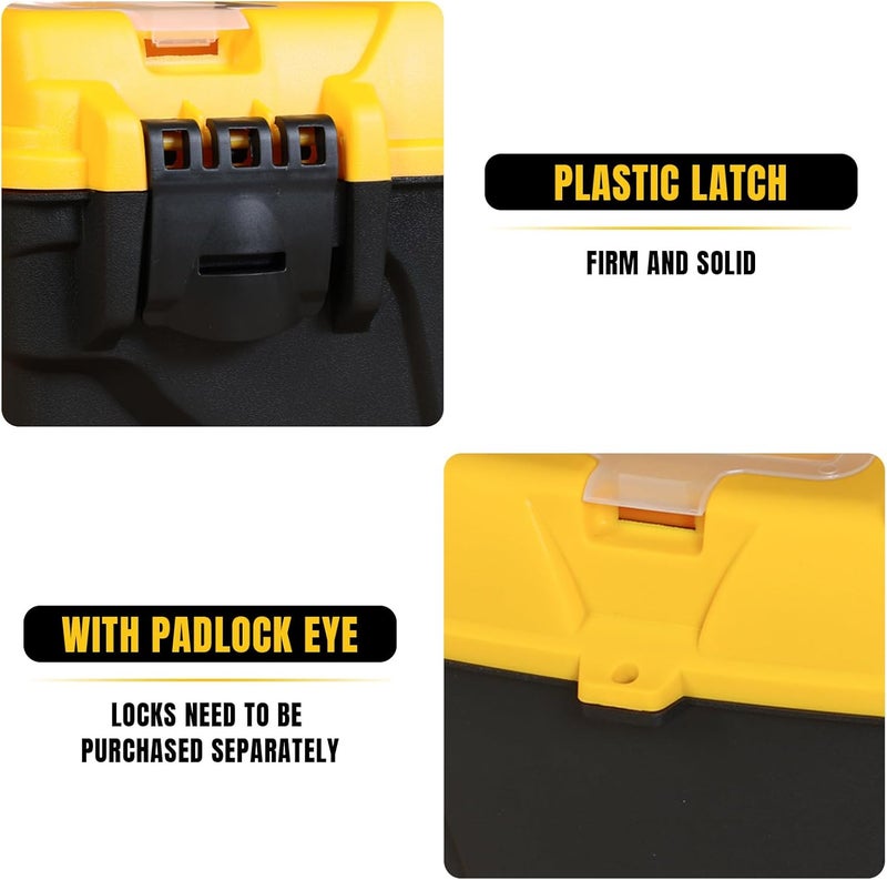 TORIN 15.5" Plastic Storage Tool Box with Removable Tray,Small Toolbox Organizer With Screw Box, Black/Yellow ATRJH-3015T - Image 4