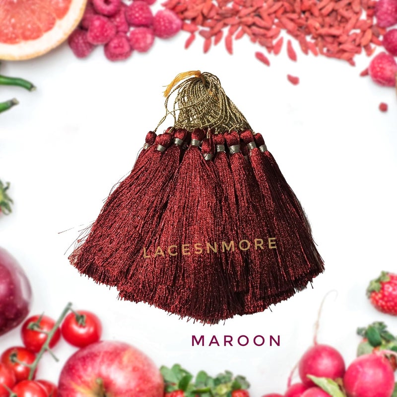 LACESNMORE Lacesnmore 4 inch Tassles Hanging Maroon Silk Thread latkan Handmade Decoration DIY Projects Tassel with Loop Jewelry Making Souvenir Bookmarks Curtain Cover Gift Wrapping 12pc Maroon  - Image 3