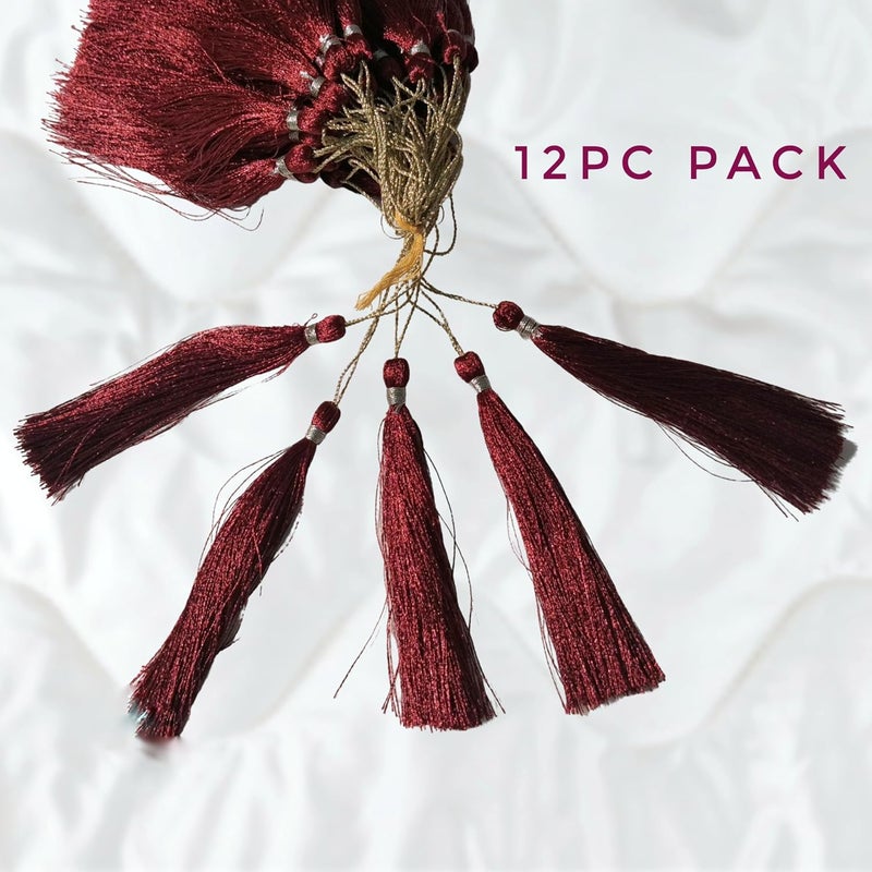 LACESNMORE Lacesnmore 4 inch Tassles Hanging Maroon Silk Thread latkan Handmade Decoration DIY Projects Tassel with Loop Jewelry Making Souvenir Bookmarks Curtain Cover Gift Wrapping 12pc Maroon  - Image 2
