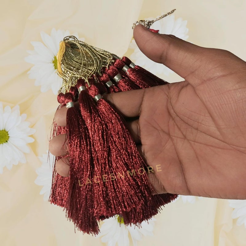 LACESNMORE Lacesnmore 4 inch Tassles Hanging Maroon Silk Thread latkan Handmade Decoration DIY Projects Tassel with Loop Jewelry Making Souvenir Bookmarks Curtain Cover Gift Wrapping 12pc Maroon  - Image 1