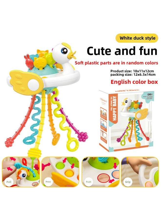 Infants Can Bite Soft Rubber Hand-held Ball Rattle Toys To Learn The Rainbow Plug Plug Plug Pull Pull Pull Baby Toys-Color:[White Duck] Moe Fun Sparkle-English Color Box 112g - Image 1