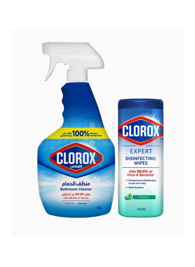 Clorox Bathroom Cleaner 750ml + Clorox Expert Wipes 30 Pack