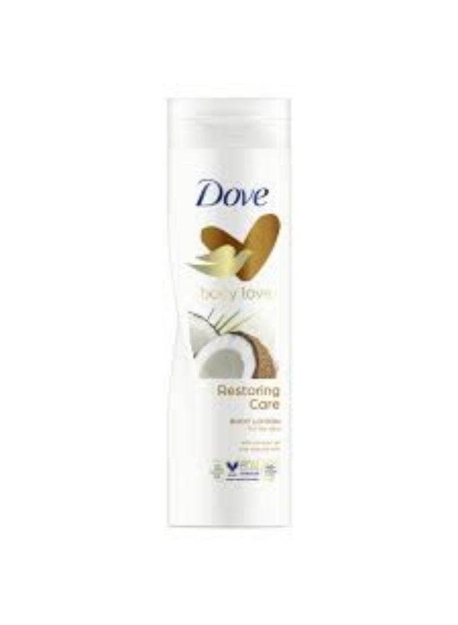 لوشن الجسم دوف المستعيد للحيوية (Dove Restoring Care Body Lotion) بجوز الهند وحليب اللوز يمنح البشرة الجافة ترطيباً عميقاً ومكثفاً ليعيد إليها نعومتها ومرونتها الطبيعية.