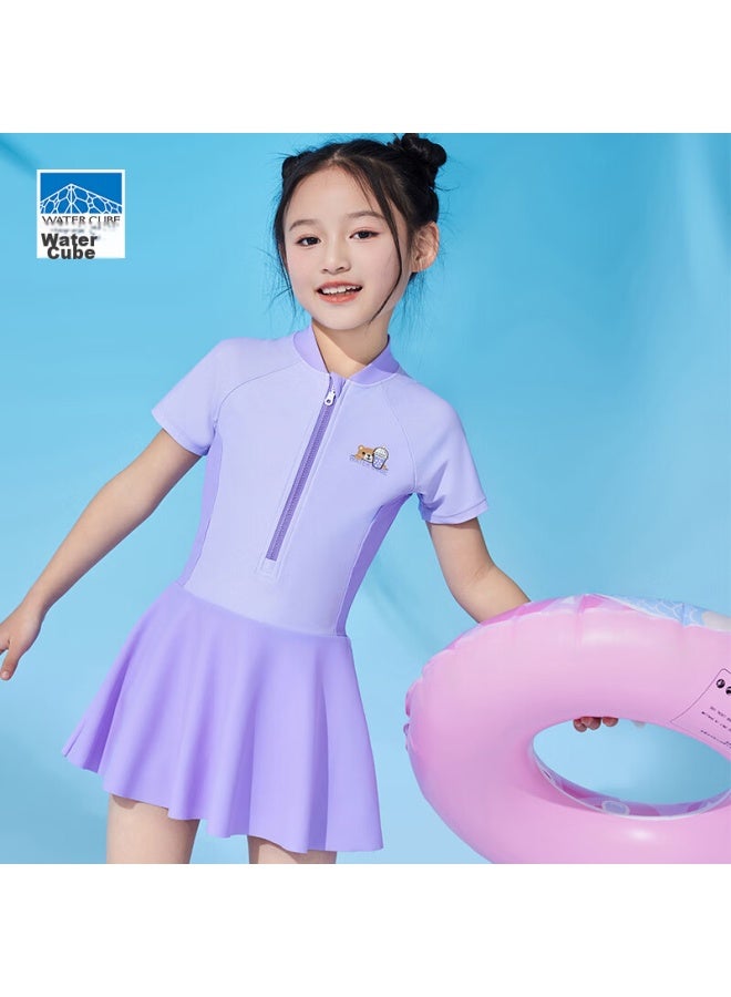 WATER CUBE Shuiliangfang Children's Swimsuit, One-piece Dress Style For Girls, Comfortable Professional Swimwear For Small, Medium And Large Children, Grape Purple, Size 18 - Image 1