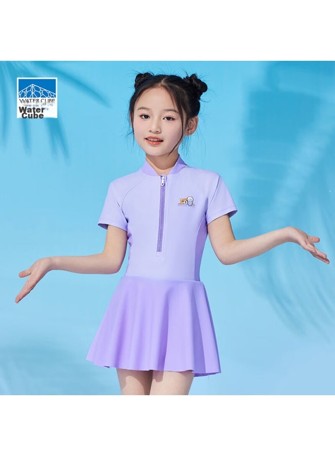 WATER CUBE Shuiliangfang Children's Swimsuit, One-piece Dress Style For Girls, Comfortable Professional Swimwear For Small, Medium And Large Children, Grape Purple, Size 18 - Image 4