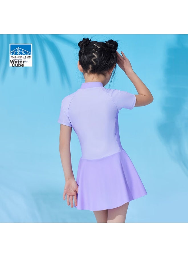 WATER CUBE Shuiliangfang Children's Swimsuit, One-piece Dress Style For Girls, Comfortable Professional Swimwear For Small, Medium And Large Children, Grape Purple, Size 18 - Image 3