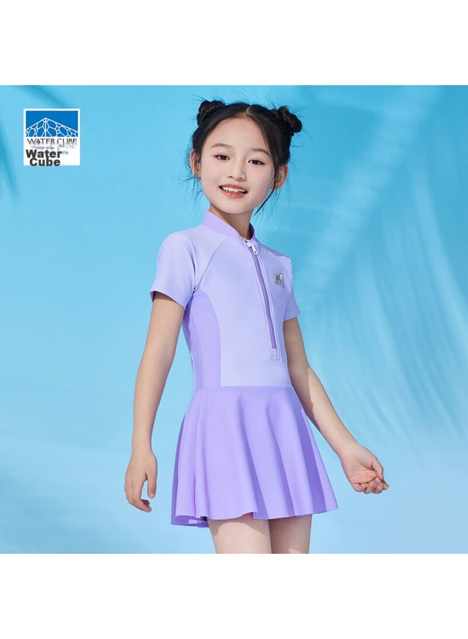 WATER CUBE Shuiliangfang Children's Swimsuit, One-piece Dress Style For Girls, Comfortable Professional Swimwear For Small, Medium And Large Children, Grape Purple, Size 18 - Image 2