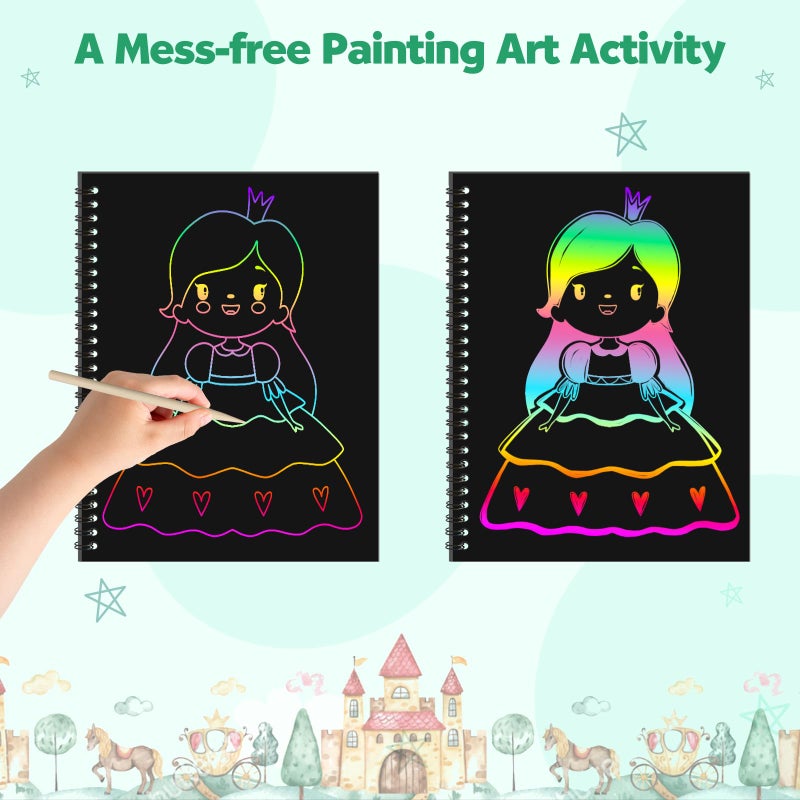 ZMLM Scratch Paper Art Craft Gift: 2 Pack Rainbow Scratch Set Easter Basket Stuffers for Kids Ages 4-8 Drawing Coloring Craft Black Magic Art Supplies Kits for Girls Boys Birthday Party Games Toys - Image 4