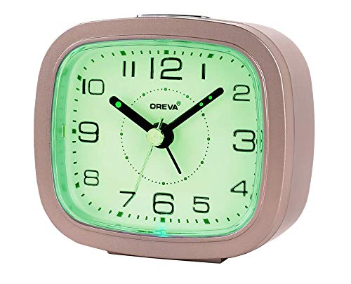 OREVA Plastic Alarm Table Clock with LED and 4 Step Buzzer Sound Brown Body Green 94 cm x 39 cm x 85 cm AA3507 - Image 1