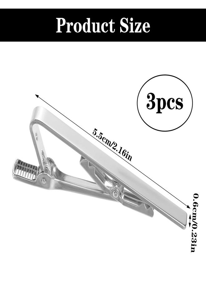 AOZUO 3 Pack Tie Clips for Men, 2.2Inch Tie Bar, Silver Tie Pin, Classic Business Men's Skinny Tie Clips for Wedding Dad Boyfriend Husband Anniversary Men Tie Accessories Gift(Silver) - Image 3