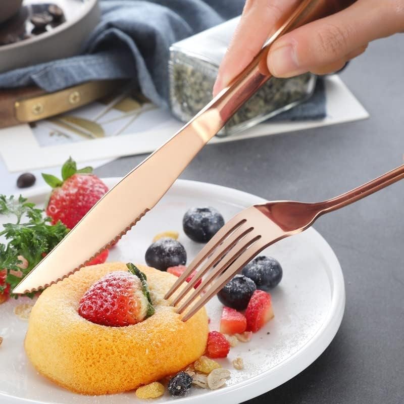 ZURATO Titanium Rose Gold Plated Stainless Steel Cutlery Set Mirror Finish Copper Color Flatware Set Includes Dinner Fork Tea Spoon Salad Spoon Knife Elegant Durable Design Set of 4 - Image 4