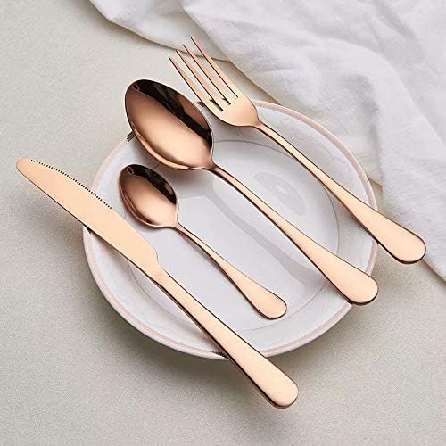 ZURATO Titanium Rose Gold Plated Stainless Steel Cutlery Set Mirror Finish Copper Color Flatware Set Includes Dinner Fork Tea Spoon Salad Spoon Knife Elegant Durable Design Set of 4 - Image 5