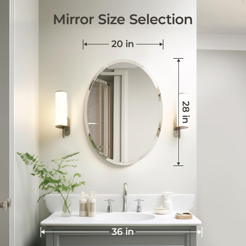 USHOWER Bathroom Mirror for Over Sink, 20x28 Inch Oval Frameless Mirror, Beveled and Polished, Decorative Wall Mirror for Bathroom, Bedroom, Vanity, Entryway, Modern and Elegant - Image 5