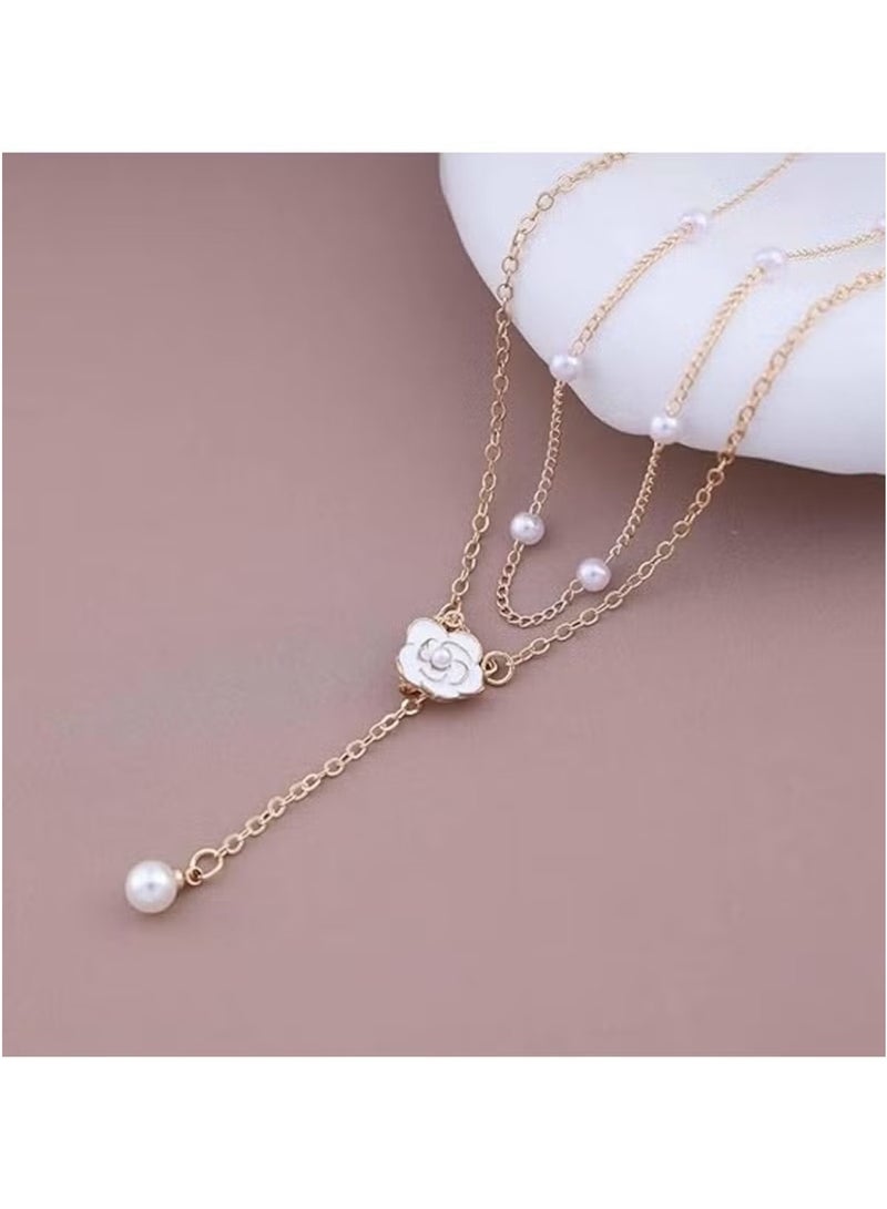 Huitich Elegant Y-Shaped Layered Necklace with Crystal Accents – Rose Gold Color Tone - Image 4