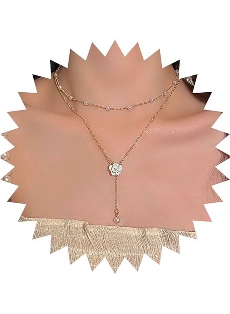 Huitich Elegant Y-Shaped Layered Necklace with Crystal Accents – Rose Gold Color Tone - Image 5