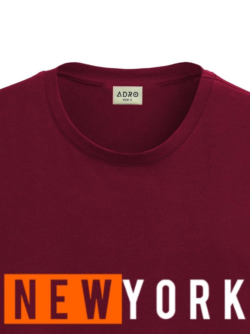 ADRO Men's Maroon Printed T-Shirt with New York Graphic - 100% Cotton Regular Fit - Image 2