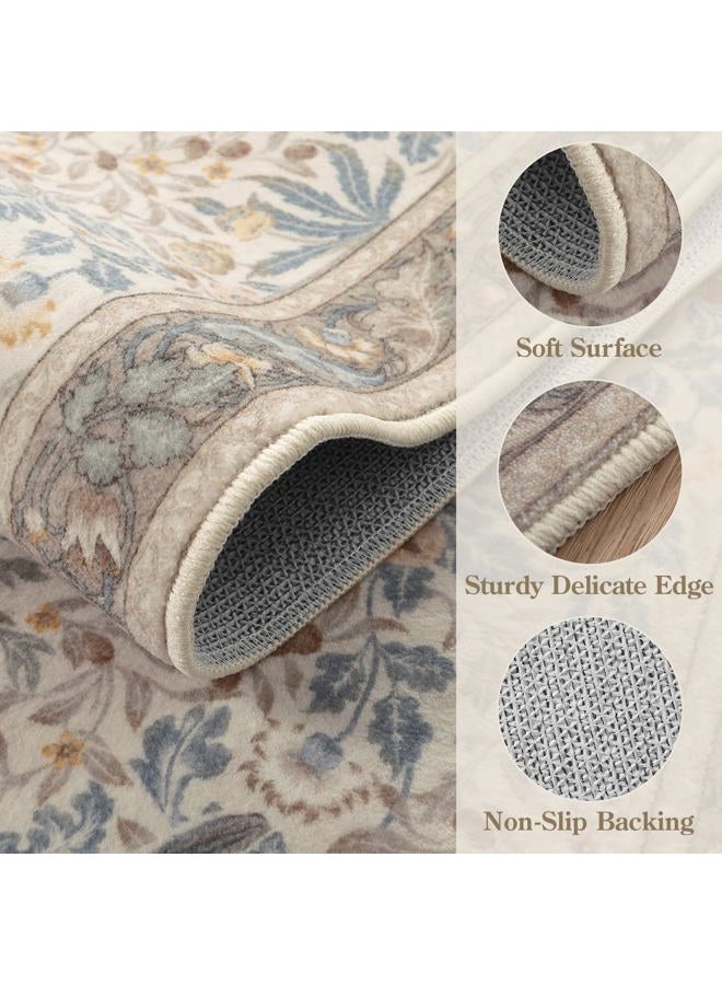 Beeiva Boho Washable Runner Rug for Hallway 2x6 - Non Slip Soft Bedroom Runner, Vintage Botanical Kitchen Decor Bird Low Pile Print Rug for Entryway Laundry Room Bathroom (Beige) - Image 4