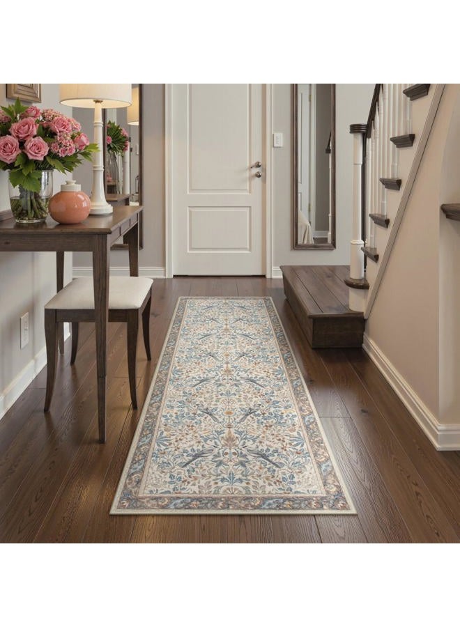 Beeiva Boho Washable Runner Rug for Hallway 2x6 - Non Slip Soft Bedroom Runner, Vintage Botanical Kitchen Decor Bird Low Pile Print Rug for Entryway Laundry Room Bathroom (Beige) - Image 2