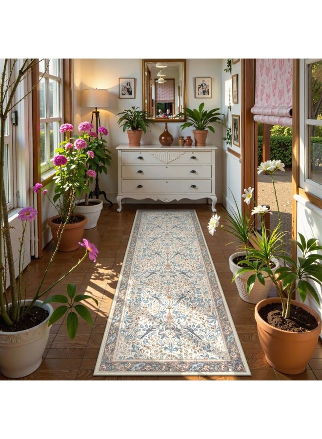 Beeiva Boho Washable Runner Rug for Hallway 2x6 - Non Slip Soft Bedroom Runner, Vintage Botanical Kitchen Decor Bird Low Pile Print Rug for Entryway Laundry Room Bathroom (Beige) - Image 1