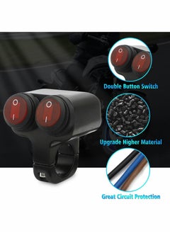 Excefore Motorcycle Handlebar Switch, 12v 16A Motorcycle Universal 7/8" 22-23mm Handlebar Button Switch, CNC Aluminium Alloy Waterproof Double Control Button Red Light Switch for Scooter Electric Bike  - Image 2