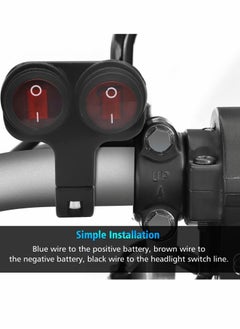 Excefore Motorcycle Handlebar Switch, 12v 16A Motorcycle Universal 7/8" 22-23mm Handlebar Button Switch, CNC Aluminium Alloy Waterproof Double Control Button Red Light Switch for Scooter Electric Bike  - Image 4
