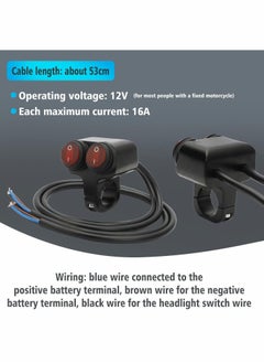 Excefore Motorcycle Handlebar Switch, 12v 16A Motorcycle Universal 7/8" 22-23mm Handlebar Button Switch, CNC Aluminium Alloy Waterproof Double Control Button Red Light Switch for Scooter Electric Bike  - Image 5