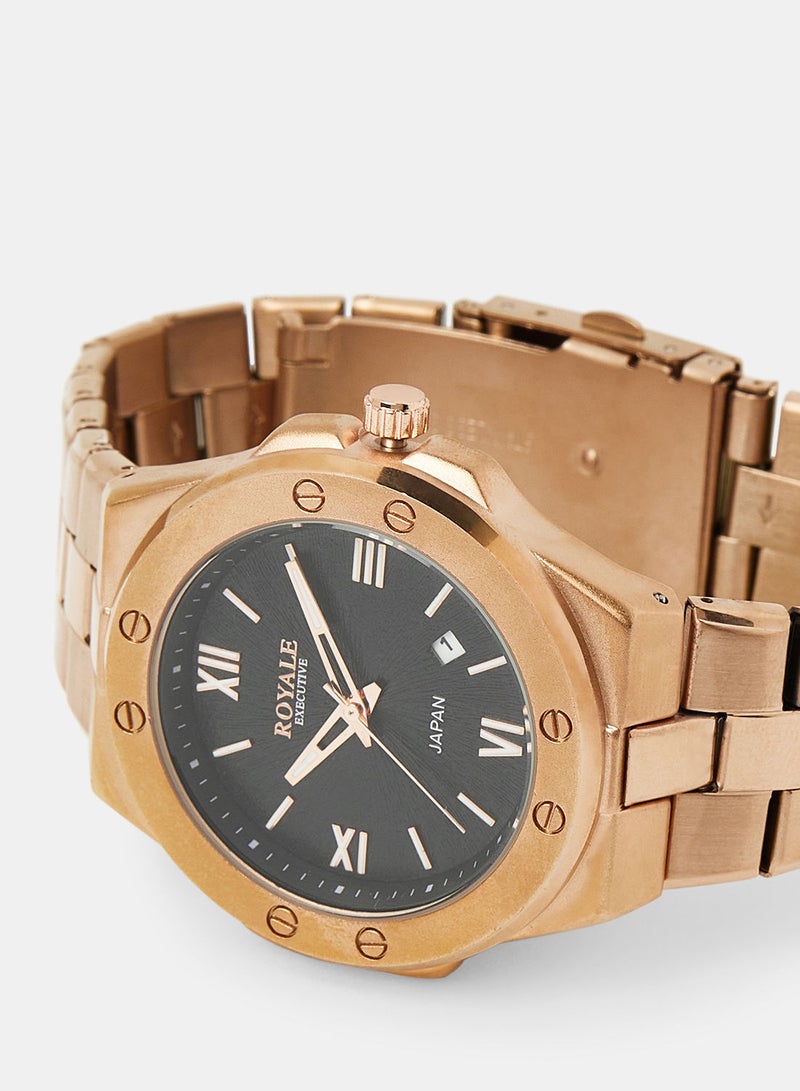 Royale Mega Round Shape Analog Wrist Watch RE200 3 - 40mm - Gold - Image 3