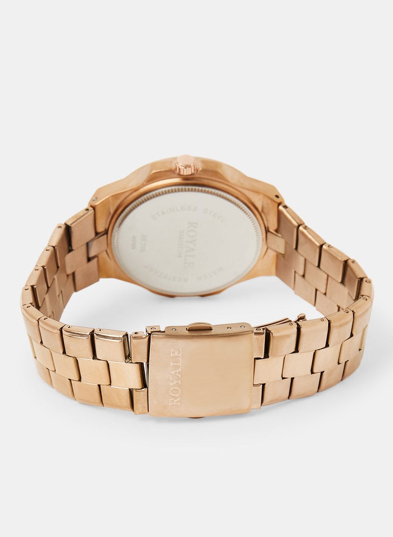 Royale Mega Round Shape Analog Wrist Watch RE200 3 - 40mm - Gold - Image 2