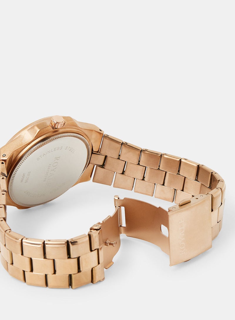 Royale Mega Round Shape Analog Wrist Watch RE200 3 - 40mm - Gold - Image 4