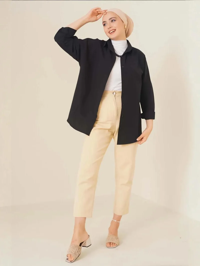 بيغ دارت قميص بوبلين بقصة مريحة مع إغلاق بأزرار