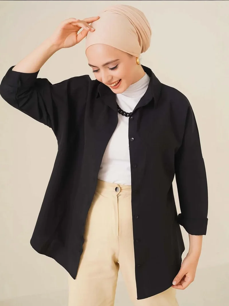 بيغ دارت قميص بوبلين بقصة مريحة مع إغلاق بأزرار