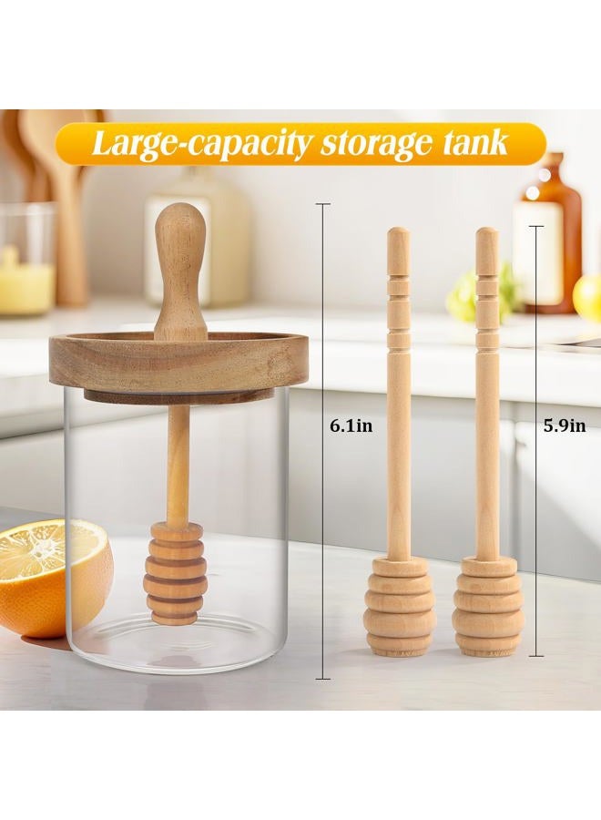 SlZKADY 12 Oz Honey Jar with 2 Wooden Dippers and Lid,Honey Pot Dispenser,Clear Glass Honey Container for Home Kitchen,Store Honey and Syrup,Easy to Clean - Image 2