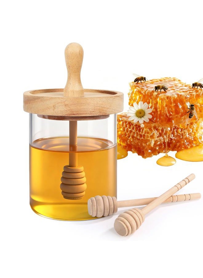 SlZKADY 12 Oz Honey Jar with 2 Wooden Dippers and Lid,Honey Pot Dispenser,Clear Glass Honey Container for Home Kitchen,Store Honey and Syrup,Easy to Clean - Image 1