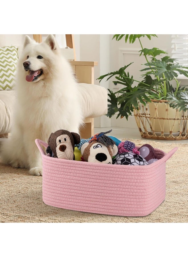 OIAHOMY Woven Basket, Gift Basket Empty with Gift Bags and Ribbons, Rope Baskets for Baby Showers, Storage Baskets with Handles for Nursery, Pet Toy Organizer - Pink - Image 5