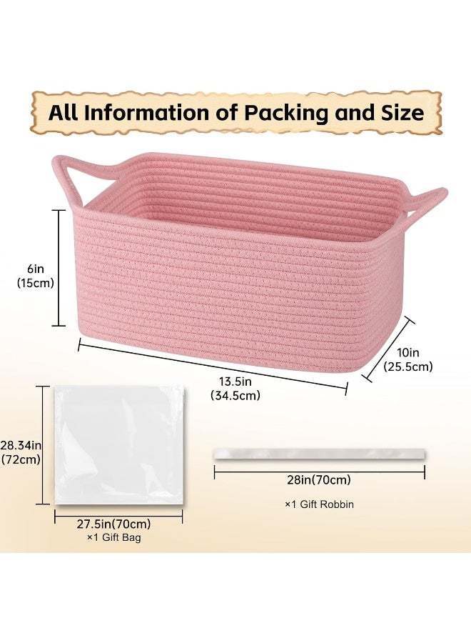 OIAHOMY Woven Basket, Gift Basket Empty with Gift Bags and Ribbons, Rope Baskets for Baby Showers, Storage Baskets with Handles for Nursery, Pet Toy Organizer - Pink - Image 2