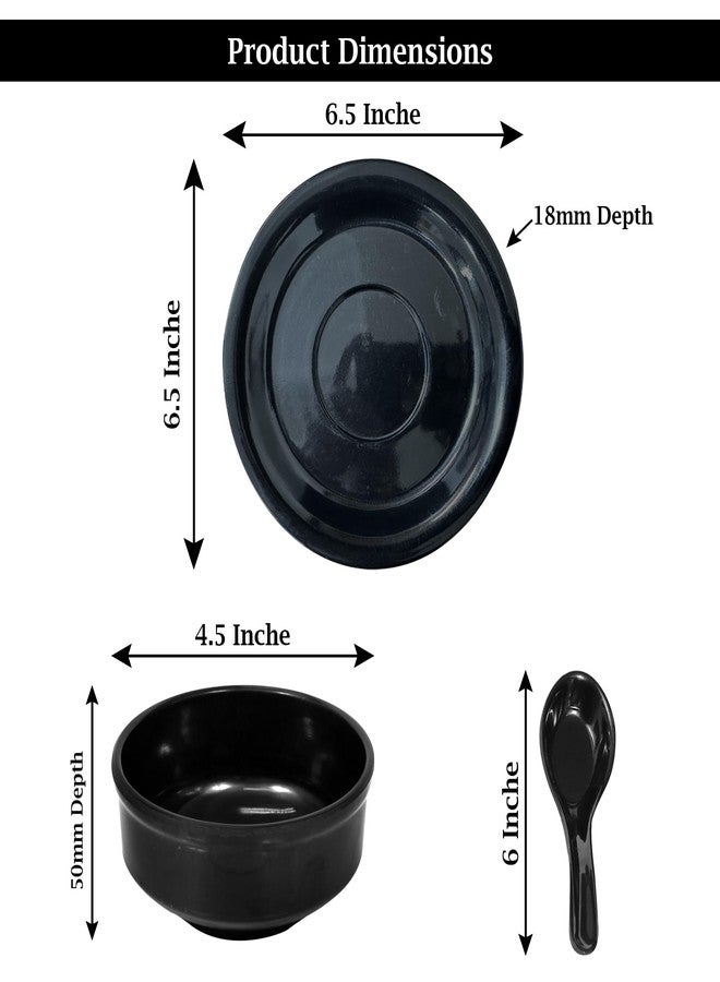 AURKA Melamine Soup Bowl Set of 4 with Saucer and Spoon (Black) Unbreakable, Microwave Safe Bowls, Perfect for Snacks, Pasta, Vegetable, Desserts, Dinner Bowl for Home, Office, Hotel, Any Occasion - Image 4