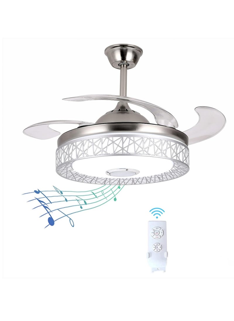 MODI 42-Inch Silver Ceiling Fan with Light and Remote Control | 65W Modern LED Ceiling Fan with 4-Blade Design | Elegant LED Fan Chandelier for Indoor Use in Dining Room and Bedroom  Energy-Efficient  - Image 1