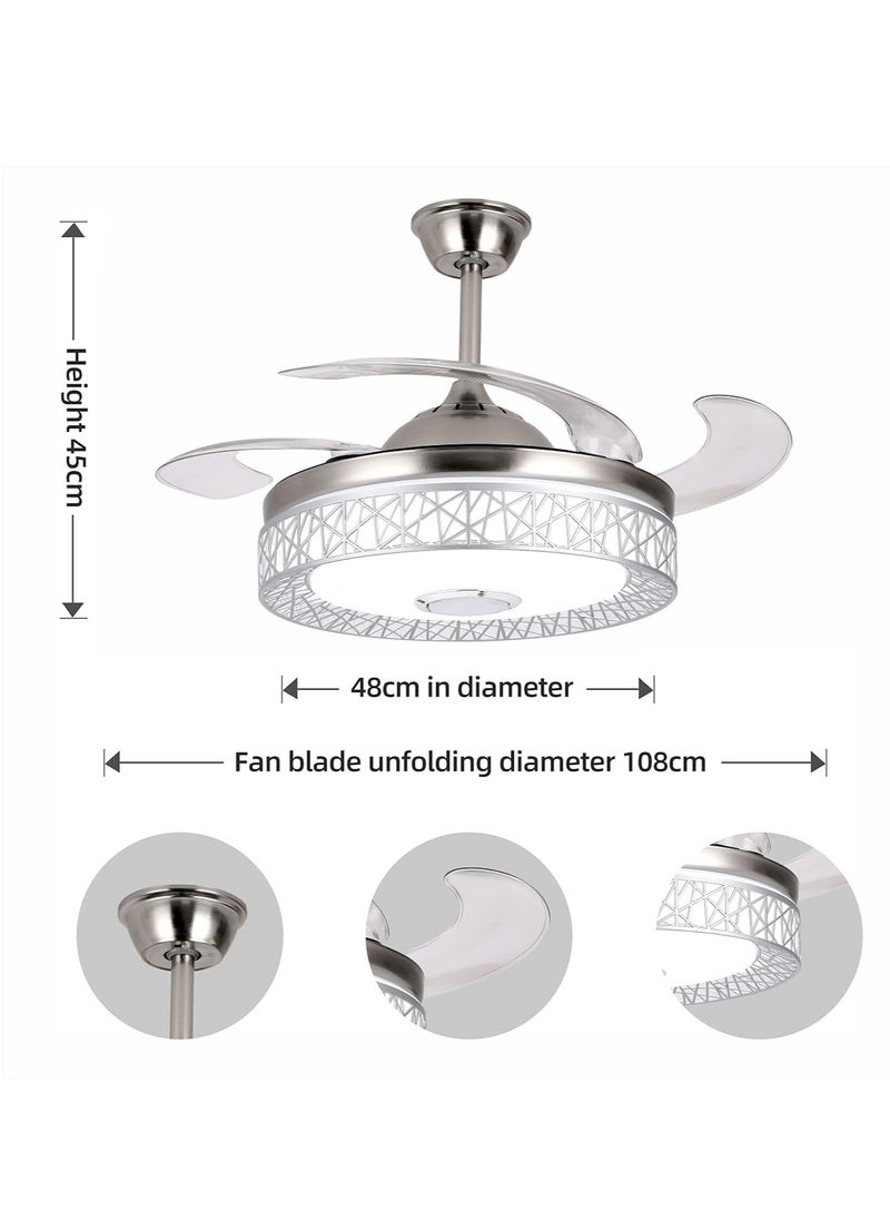 MODI 42-Inch Silver Ceiling Fan with Light and Remote Control | 65W Modern LED Ceiling Fan with 4-Blade Design | Elegant LED Fan Chandelier for Indoor Use in Dining Room and Bedroom  Energy-Efficient  - Image 2